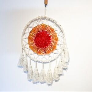 Large VINTAGE White Crocheted Dreamcatcher